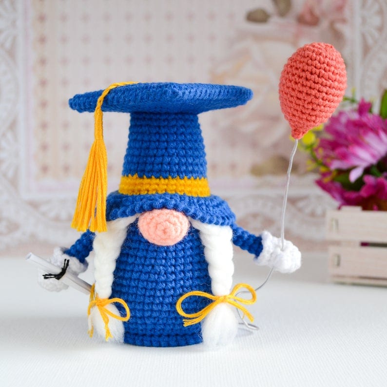 Girl Crochet Graduation Gnome