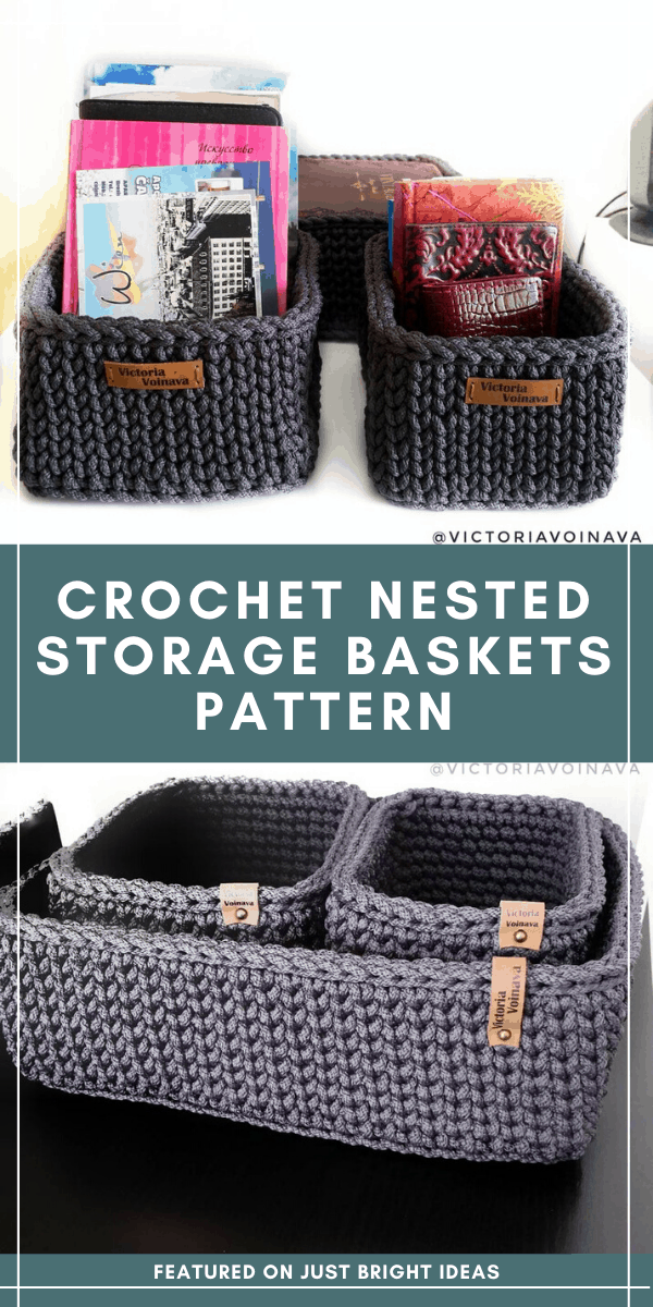 If you really want to get organized but can't get to the store just grab your hooks and yarn and use this easy to follow crochet pattern to make some stylish nested storage baskets just like these