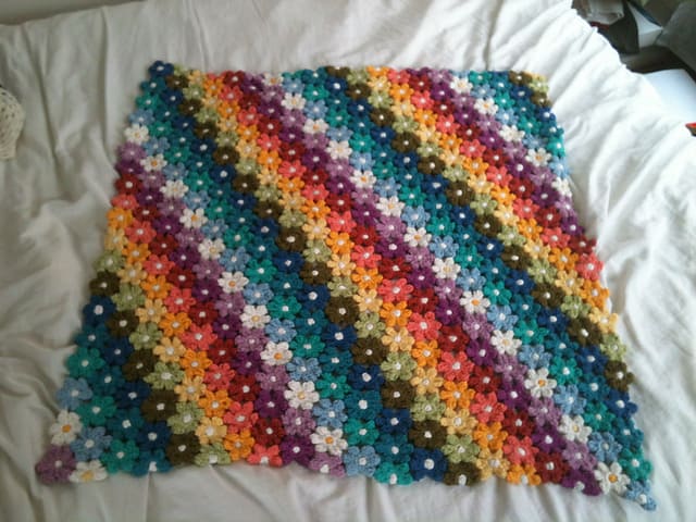 Crochet Rainbow Flower Baby Blanket