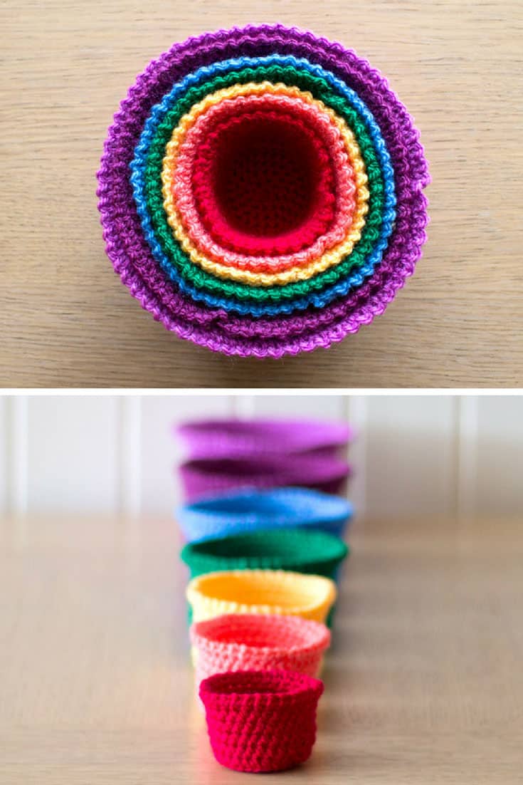 Crochet a Gorgeous Set of Rainbow Nesting Baskets