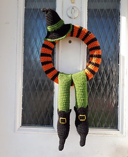 Crochet halloween Wreath with Witches Legs