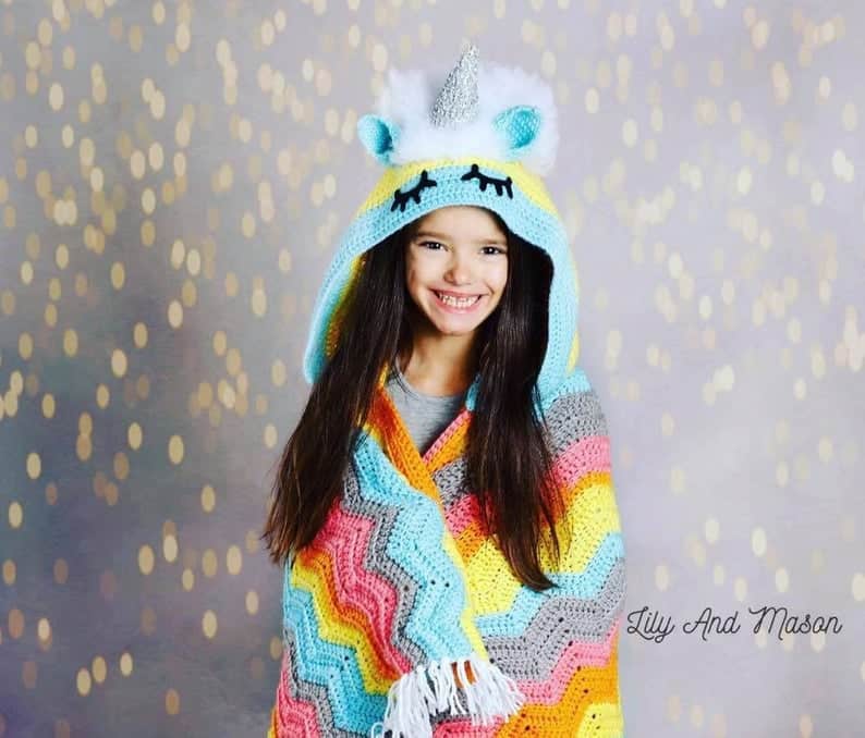 Crochet Hooded Unicorn Blanket