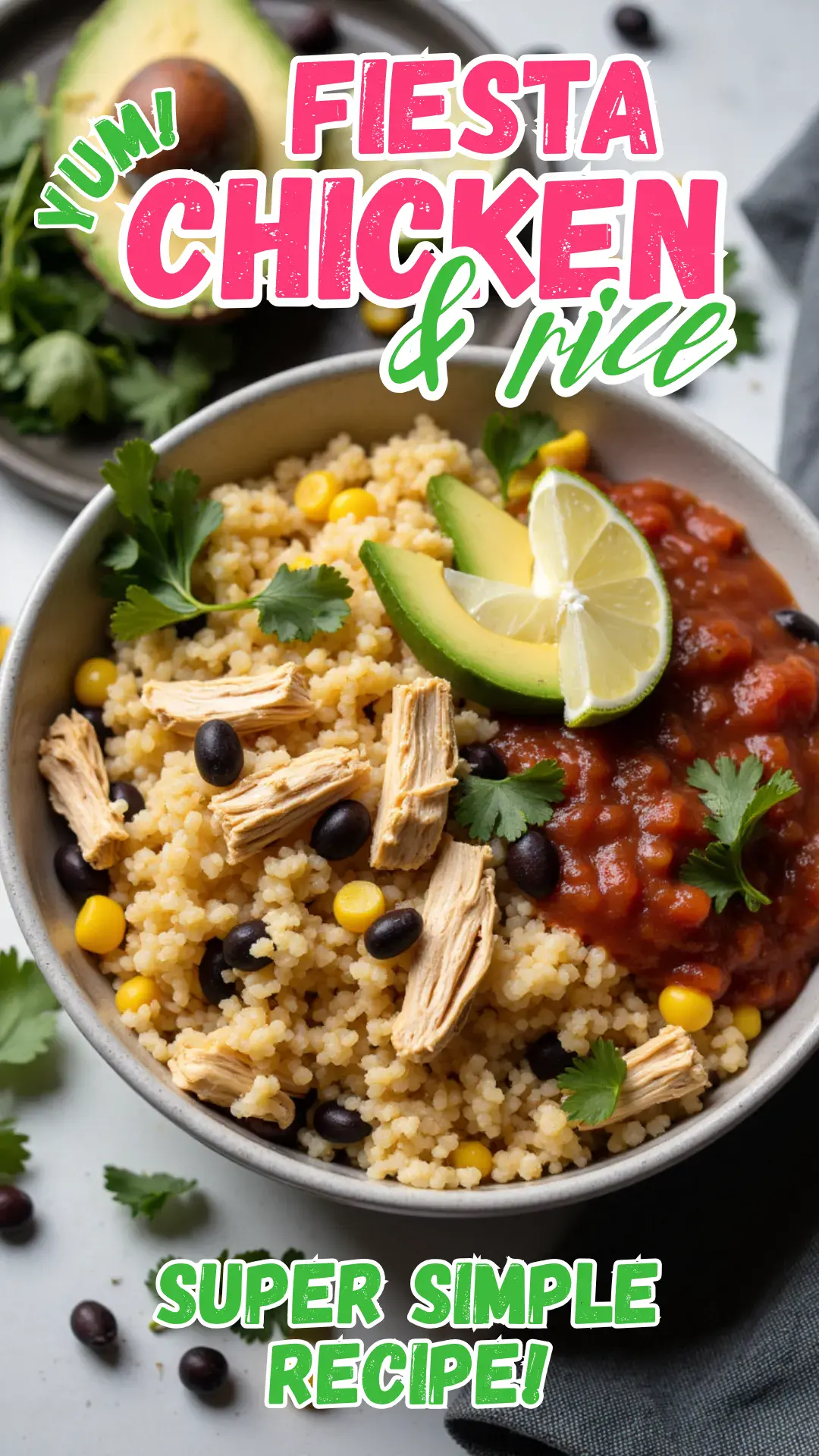 This Crockpot Fiesta Chicken and Rice is a flavor-packed Tex-Mex favorite made effortlessly in the slow cooker. Loaded with shredded chicken, tender rice, black beans, corn, and salsa, all seasoned with taco spices, it’s a colorful, satisfying dinner that’s perfect for busy weeknights or make-ahead lunches.