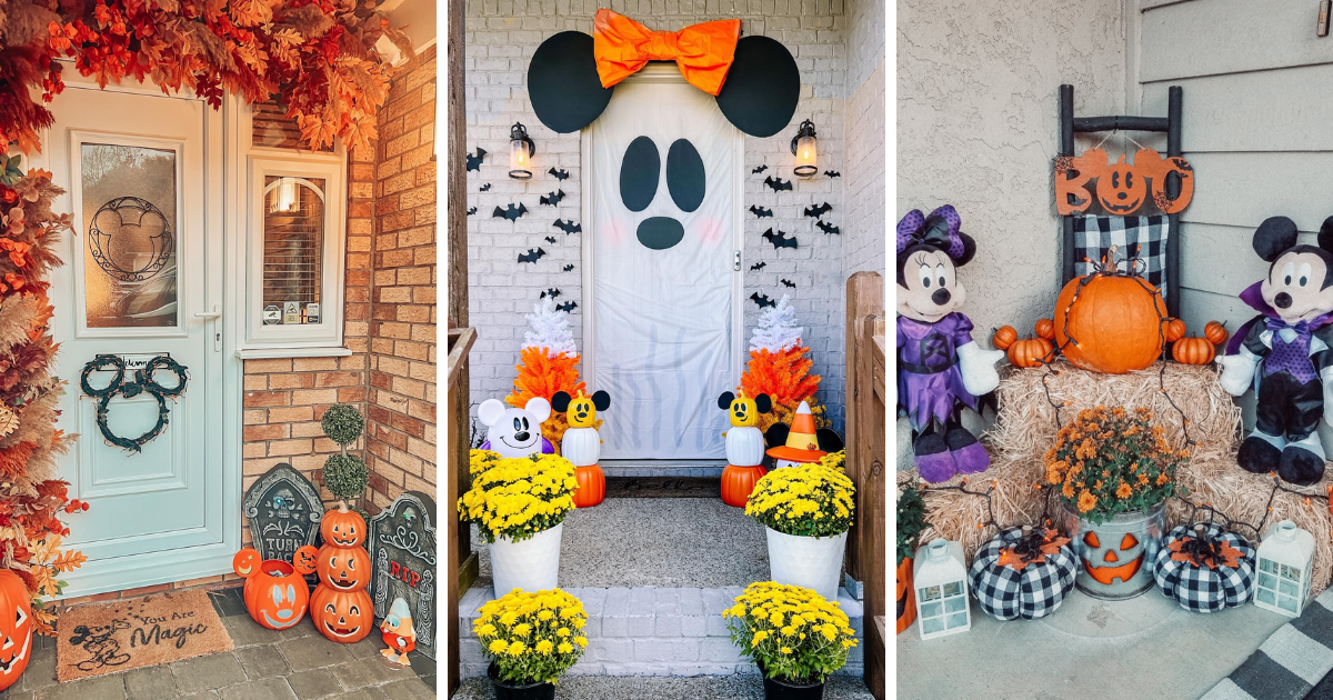 Calling all Disney lovers! 🕸🖤 Decorate your porch with Mickey pumpkins, Haunted Mansion signs, and more. 🎃✨ These ideas are the perfect mix of spooky and cute, bringing some Disney magic to your Halloween setup! 🖤👻 #DisneyDecor #HalloweenVibes