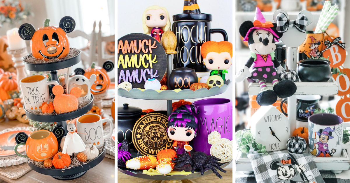 Spooky Cute Disney Halloween Tiered Trays 🖤🎃 Get ready to transform your home with the most magical Halloween decorations of 2024! These Disney-themed tiered trays are perfect for adding some whimsical spookiness to your Halloween decor. Whether it’s for the kitchen or your coffee bar, these fun DIY ideas will give you all the inspiration to create your own tiered tray decor. Grab your Mickey pumpkins and let's get decorating! 👻🍂 #DisneyHalloweenIdeas #DisneyHalloweenDecor #HalloweenTieredTray