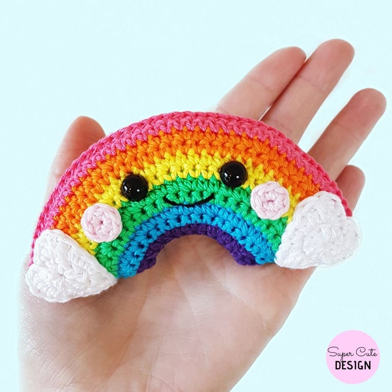 This sweet little rainbow kawaii crochet pattern fits in the palm of your hand and makes a fabulous handmade gift or party favour