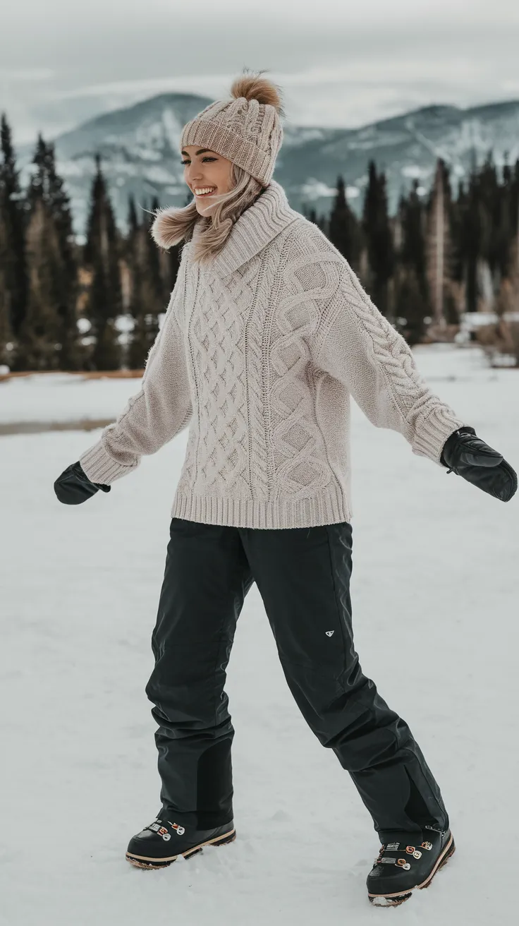 Oversized sweaters are cozy and cute, and snow pants ensure you’re ready for any snowball fight that comes your way!