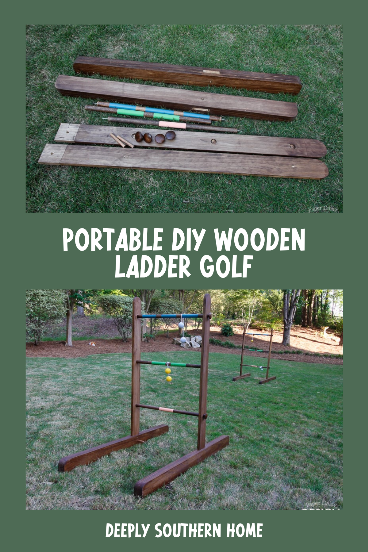 Deeply Southern Home shares a step-by-step guide to making a portable ladder golf set. It's lightweight and easy to transport, making it ideal for beach trips or tailgating events. Plus, the bright colors and fun gameplay are sure to be a hit with all ages.