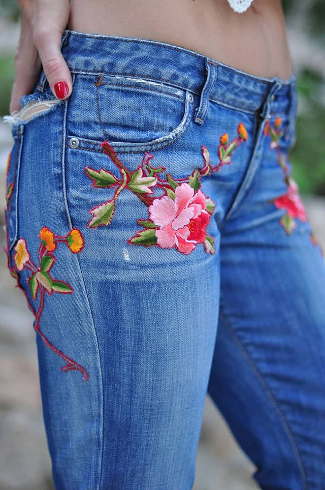 DIY Floral Embroidered Jeans inspired by Gucci