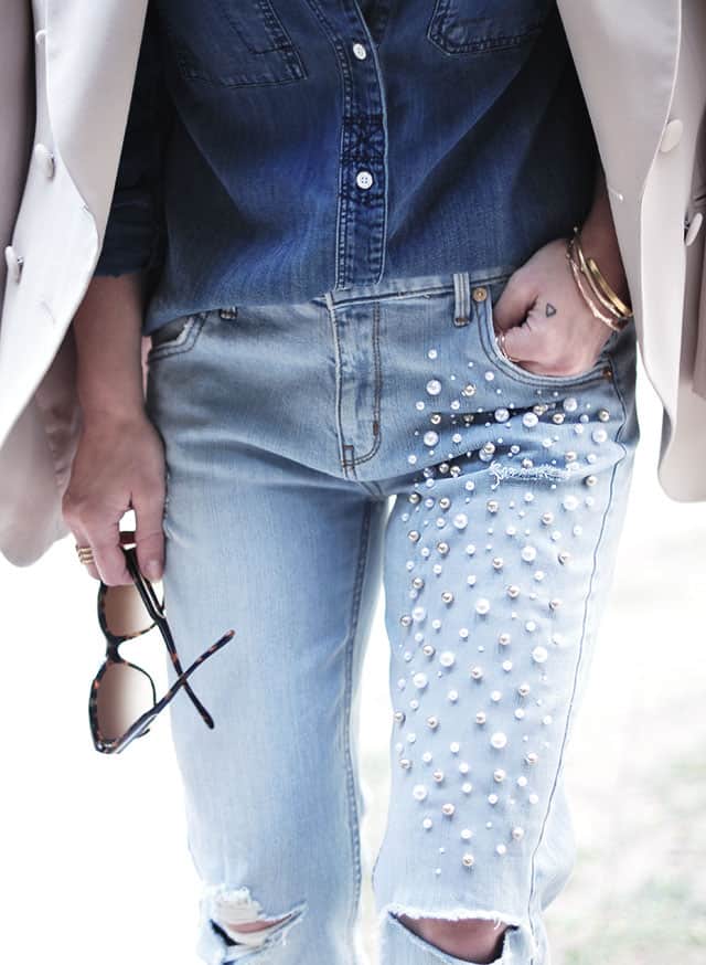 DIY Pearl Embellished Jeans