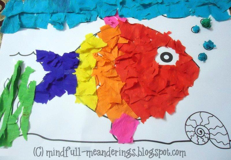 Rainbow Fish Crepe Paper Collage Art