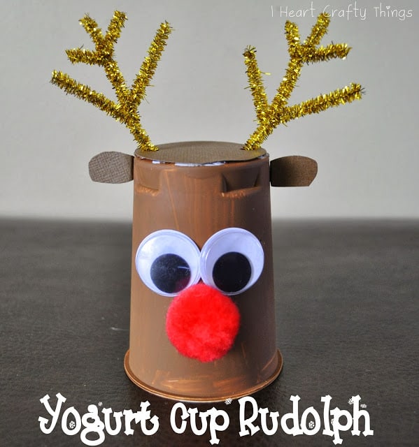 Love crafts that let us recycle things from around the home. Like turning a yogurt pot into Rudolph!