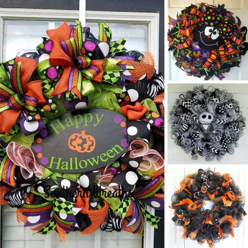 15 Spooky Deco Mesh Halloween Wreaths To Decorate Your Door 0568