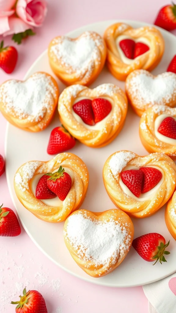 Delight your loved ones with these flaky heart-shaped puffs filled with creamy strawberry and cream cheese goodness. Perfect for Valentine’s Day or any special occasion! 🥐💕 #ValentinesDayTreats #HeartShapedDesserts #BakingLove #StrawberryDesserts #SweetIdeas