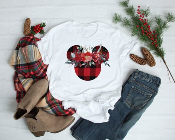 Disney Christmas Plaid Mickey Head Shirt