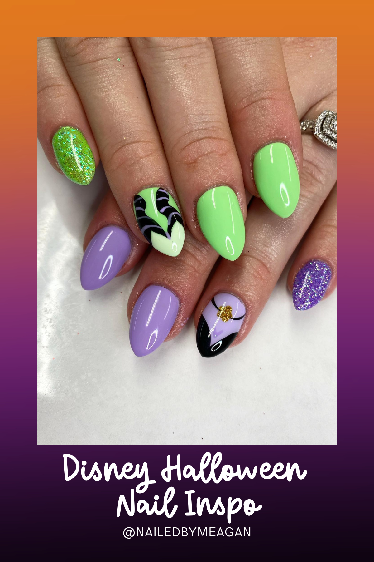 Channel your inner villain with this bright green and purple set that gives off serious Maleficent vibes, sprinkled with a touch of glitter to add extra magic