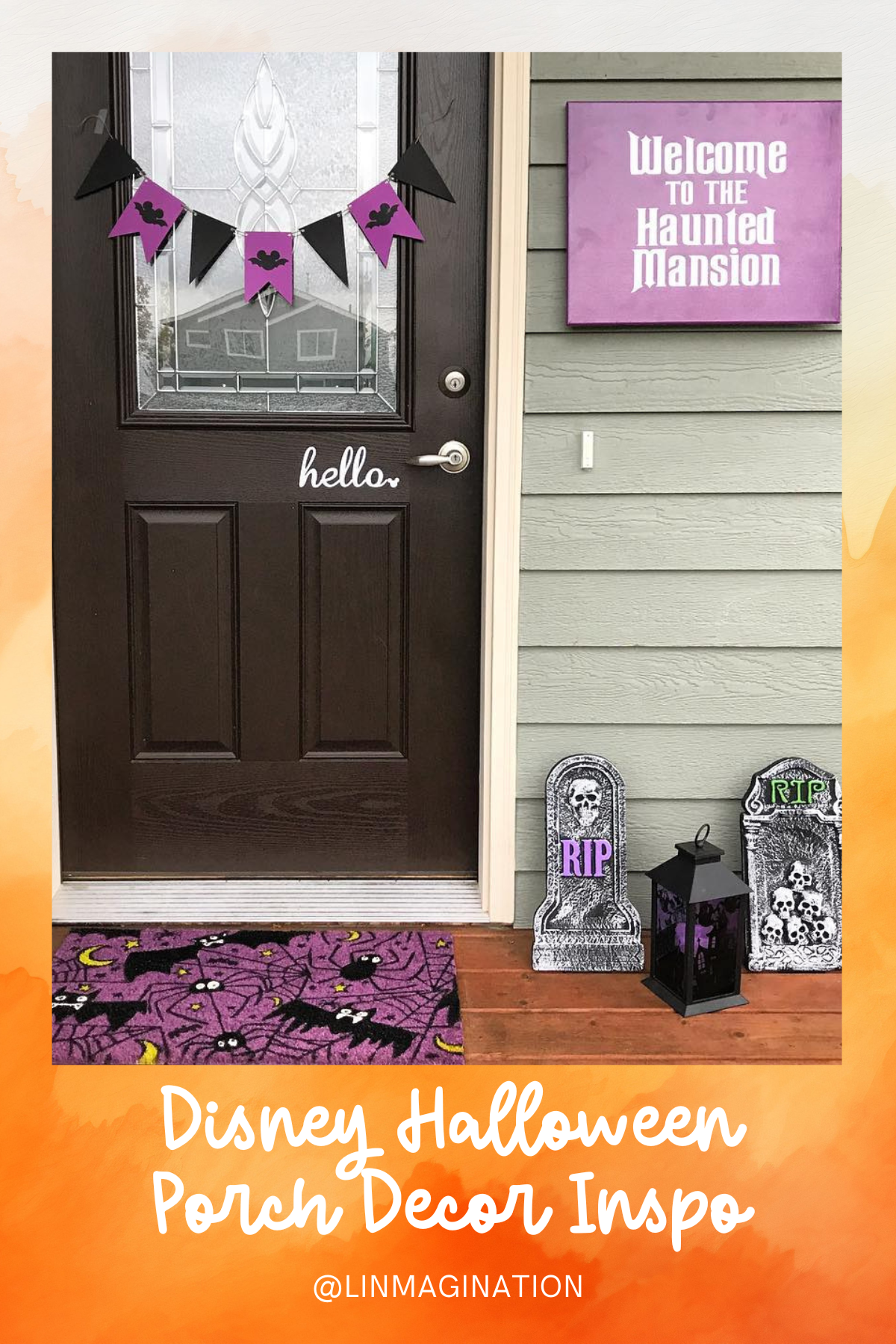 Haunted Mansion Welcome: Channeling the Haunted Mansion vibes, this porch uses a gothic purple and black color scheme, complete with tombstones and a welcome sign inviting guests to the spooky side of Disney.