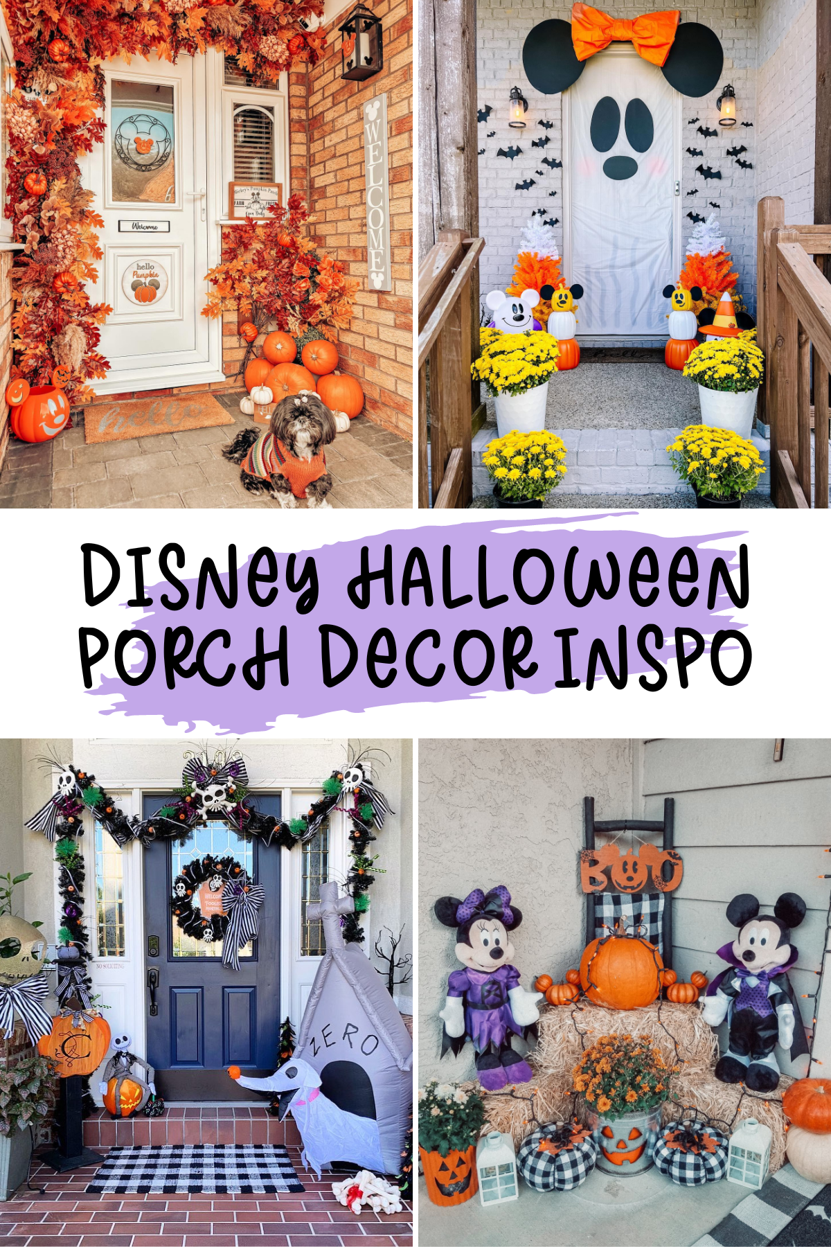 Calling all Disney lovers! 🕸🖤 Decorate your porch with Mickey pumpkins, Haunted Mansion signs, and more. 🎃✨ These ideas are the perfect mix of spooky and cute, bringing some Disney magic to your Halloween setup! 🖤👻 #DisneyDecor #HalloweenVibes