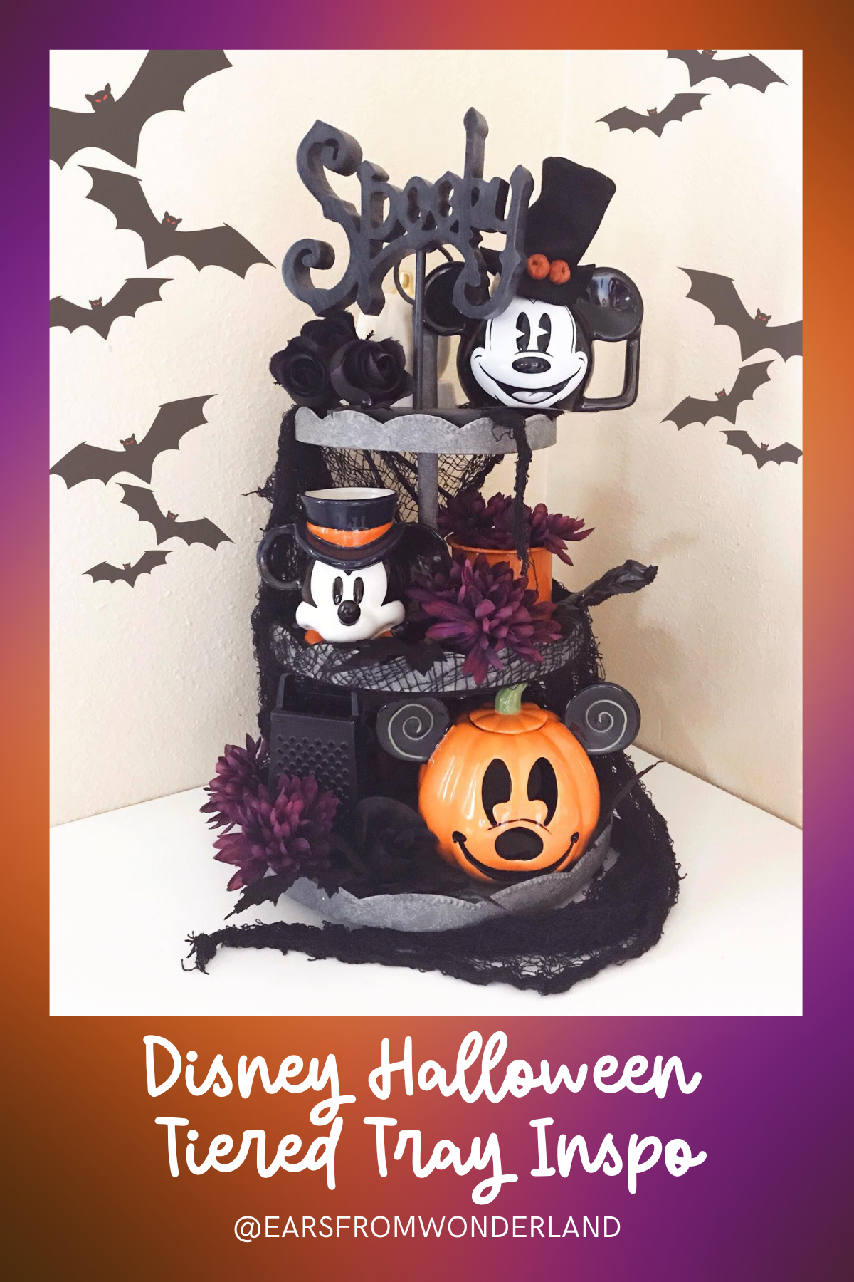 Spooky Mickey Delight: With its “Spooky” sign and Mickey pumpkins, this tray blends eerie black and purple tones, creating a sophisticated yet fun Halloween display.