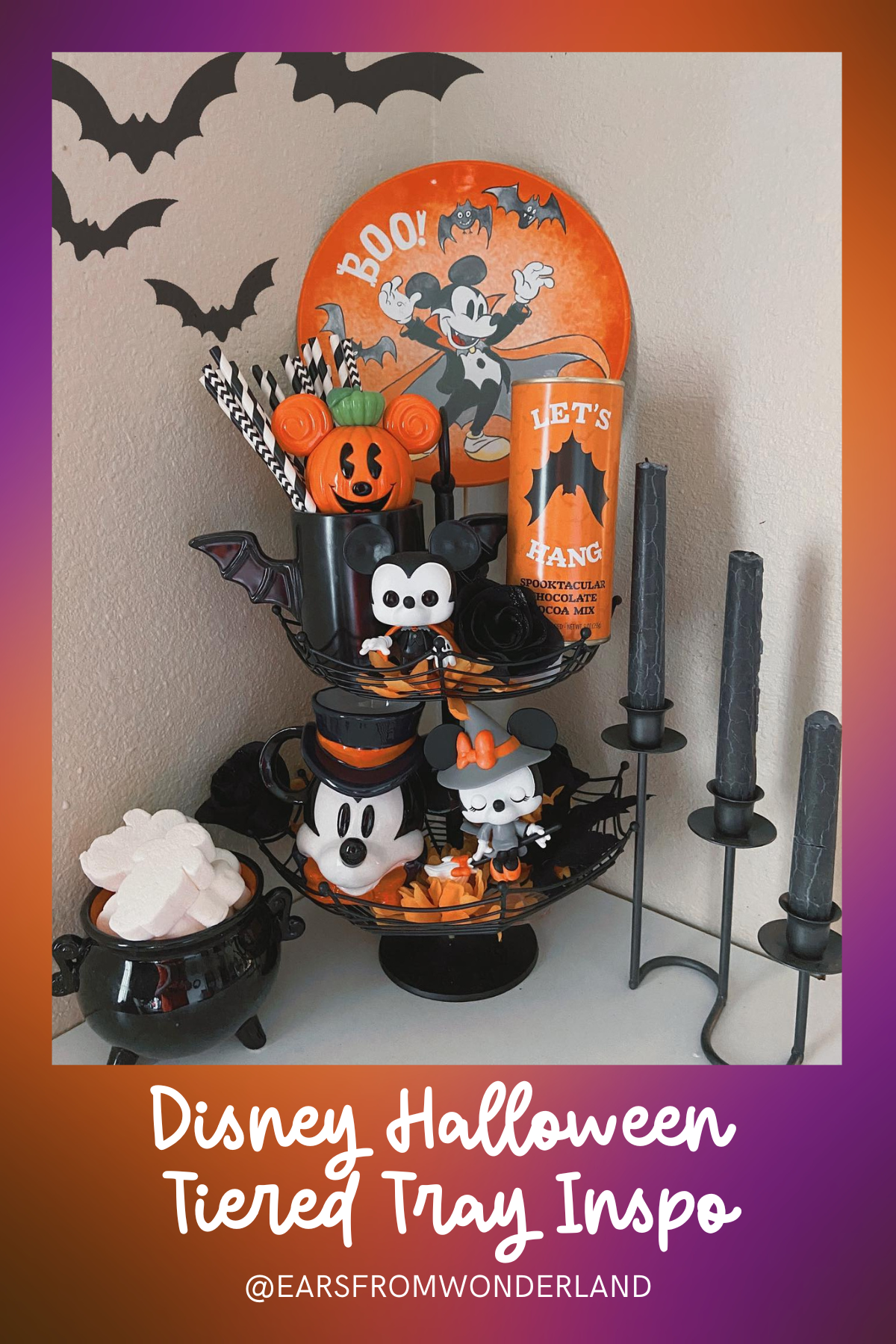 Classic Mickey’s Spooky Tea Party: A tiered tray filled with batty Mickey decor, a haunted cup, and a charming Halloween Minnie, making it a delightful, stylish take on Disney Halloween fun.