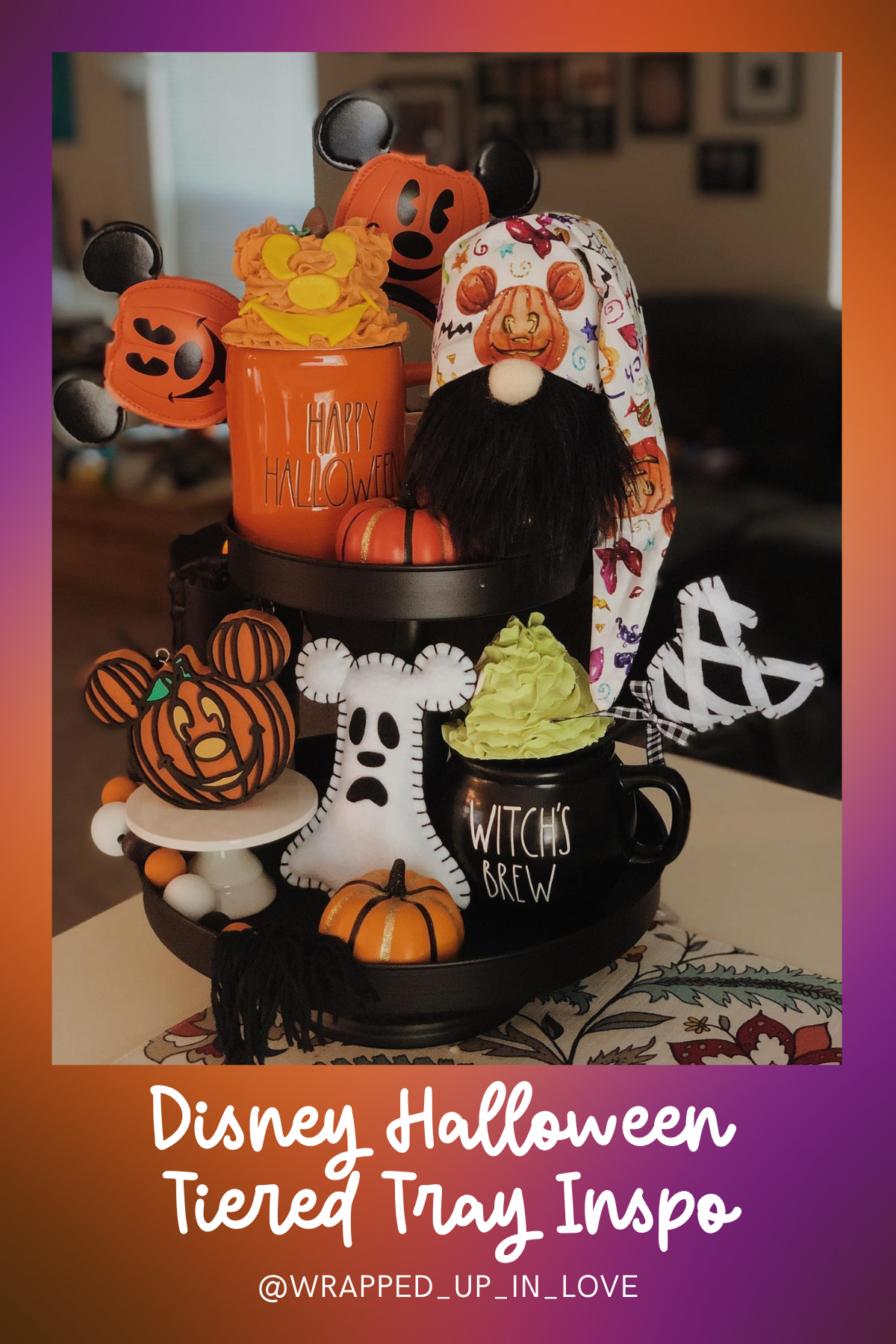 Witch’s Brew of Disney Magic: This tray boasts a delightful mix of Mickey pumpkins, ghostly figures, and a gnome, perfect for adding a touch of Disney whimsy to Halloween.