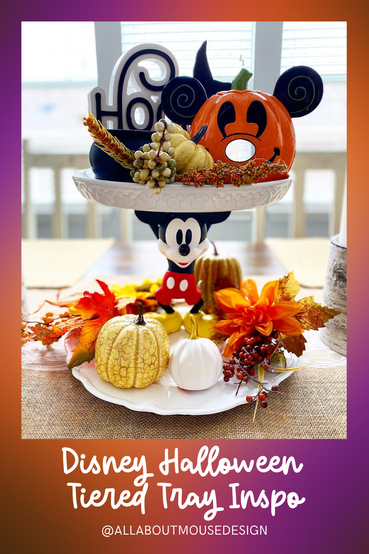 Autumn Glow with Mickey: Mickey's pumpkin head and vibrant fall leaves bring a cozy Halloween atmosphere, with the addition of smaller pumpkins and seasonal decor.