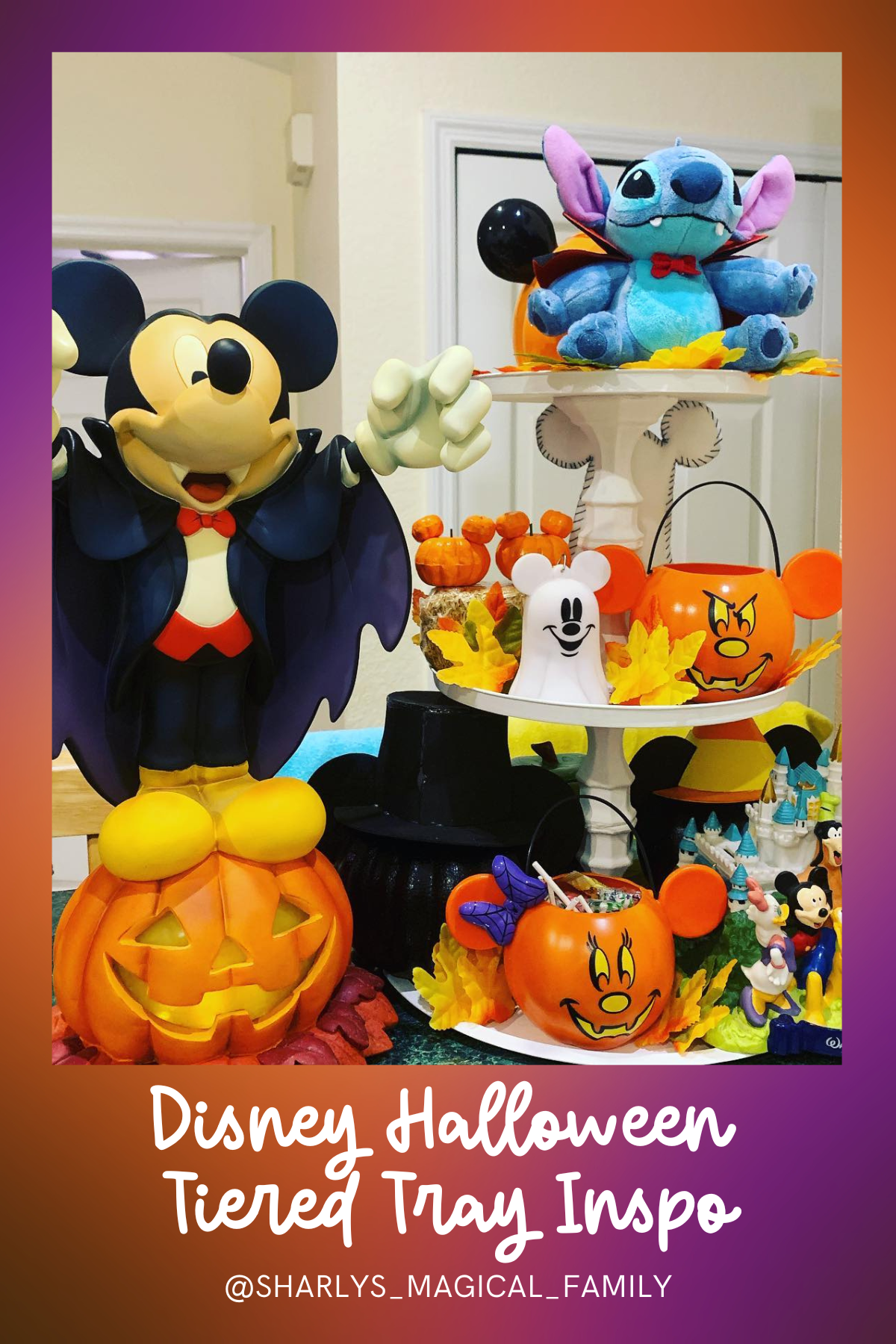 Vampire Mickey & Friends: A larger-than-life Vampire Mickey stands guard over this fun tray, complemented by colorful Disney characters like Stitch, ready for Halloween.