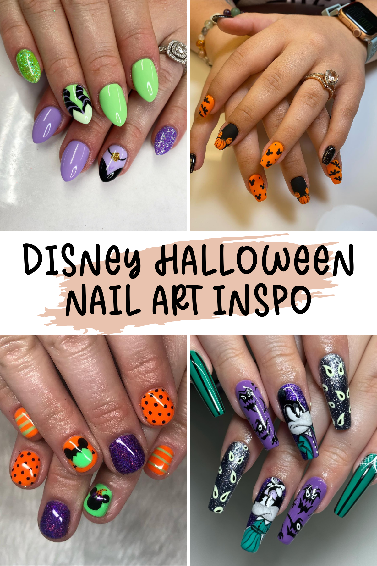 Need some inspiration for your next Halloween mani? These Disney-themed designs are full of spooky fun—from candy corn and Mickey pumpkins to ghostly webs! Perfect for your next Disney trip or spooky party! 🎨✨"