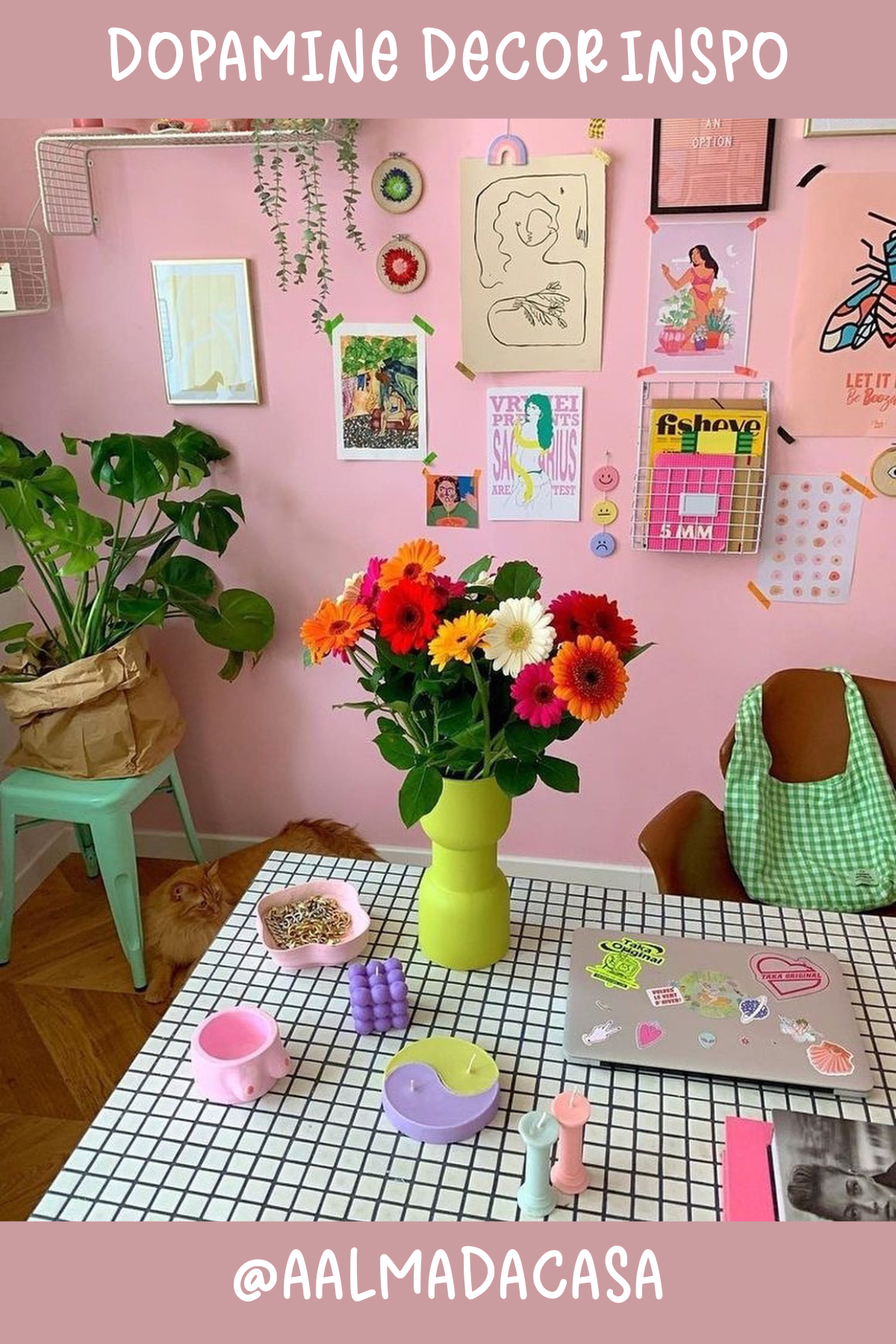 @AALMADACASAThis workspace is a mood booster! 🌼 The vibrant pink walls, colorful art, and those fresh flowers bring instant dopamine vibes. The mix of quirky accessories on the table adds a touch of playful chaos – the perfect backdrop for your most creative brainstorming sessions.