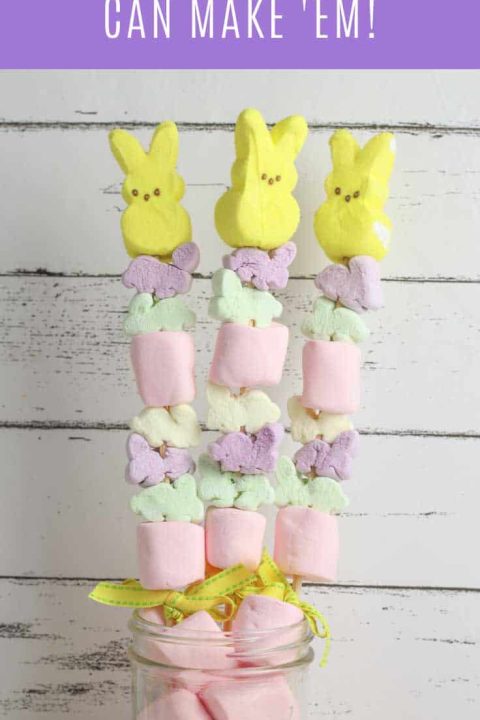 These Easter Bunny Peeps Marshmallow Kabobs are delicious, look great and are so easy to make the kids can join in the fun!