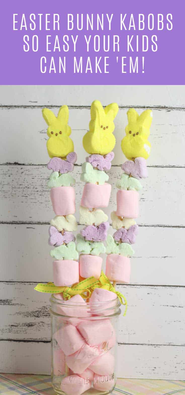 These Easter Bunny Peeps Marshmallow Kabobs are delicious, look great and are so easy to make the kids can join in the fun!