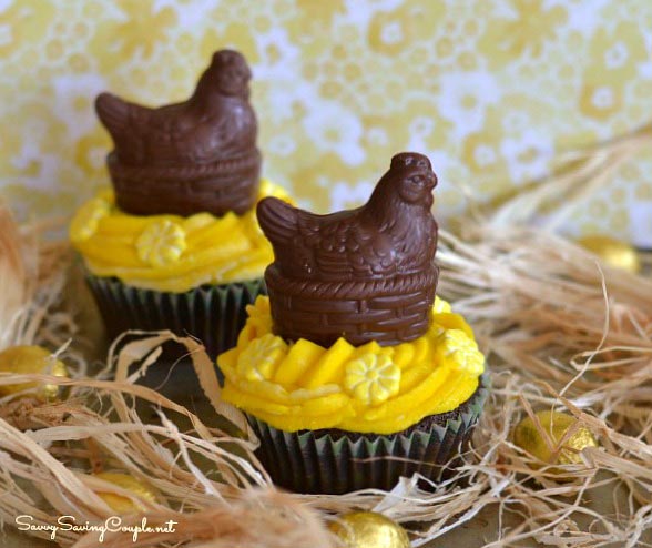 Chocolate Easter Hen Cupcakes with Yellow Butter Cream Frosting - Savvy Saving Couple