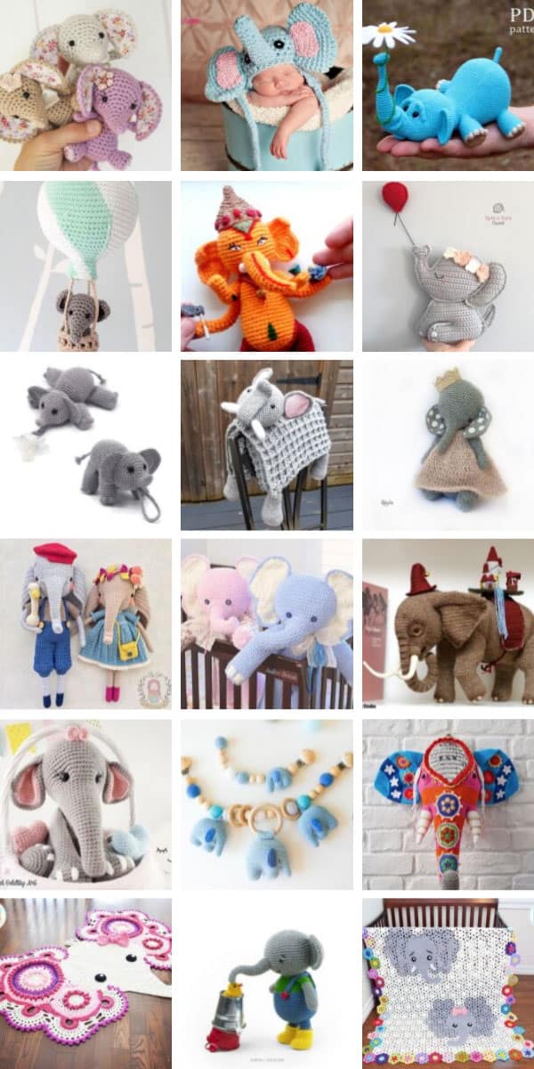 So many easy amigurumi elephant patterns here! Perfect for baby shower gift ideas, home decor and Christmas gifts! #crochetpatterns #amigurumi #crochettoys