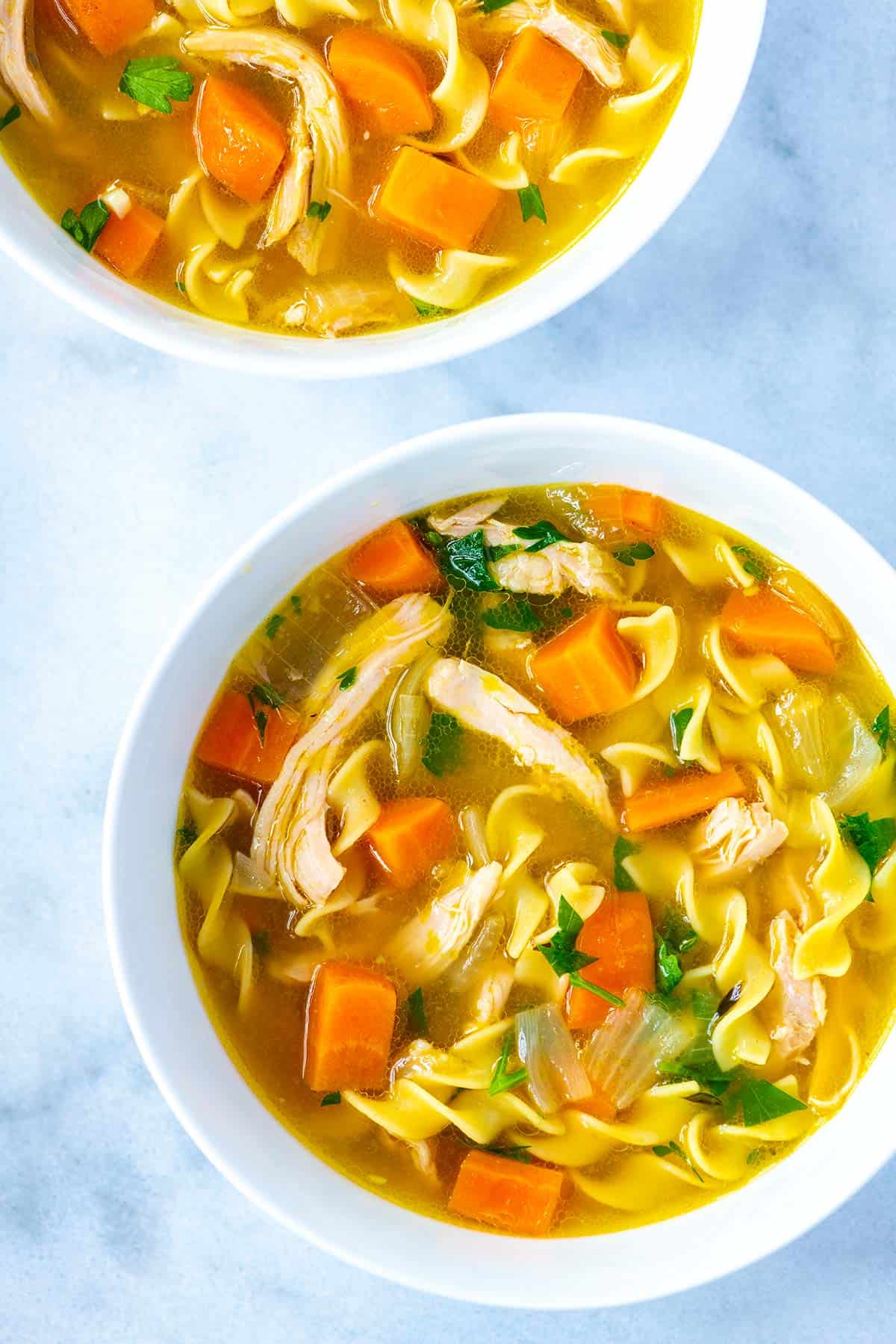 Chicken Noodle Soup with a Twist: Give the traditional chicken noodle soup a boost with whole-grain noodles and an extra helping of diced carrots, celery, and spinach. It’s hearty, healthy, and perfect for a cold day.