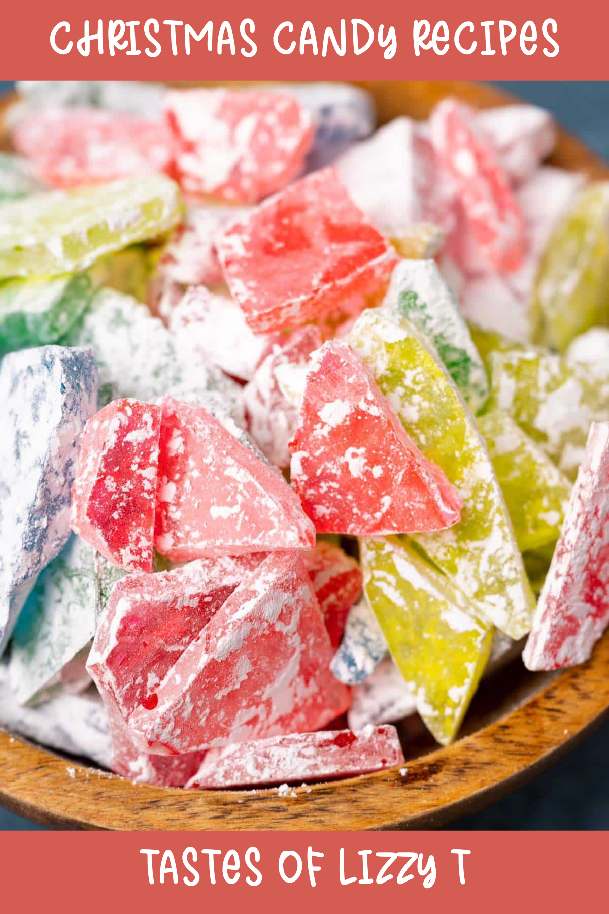 For a candy reminiscent of old-fashioned holiday markets, Tastes of Lizzy T’s hard tack candy is perfect! These brightly colored candies are flavored with a variety of extracts and look beautiful in glass jars on display.