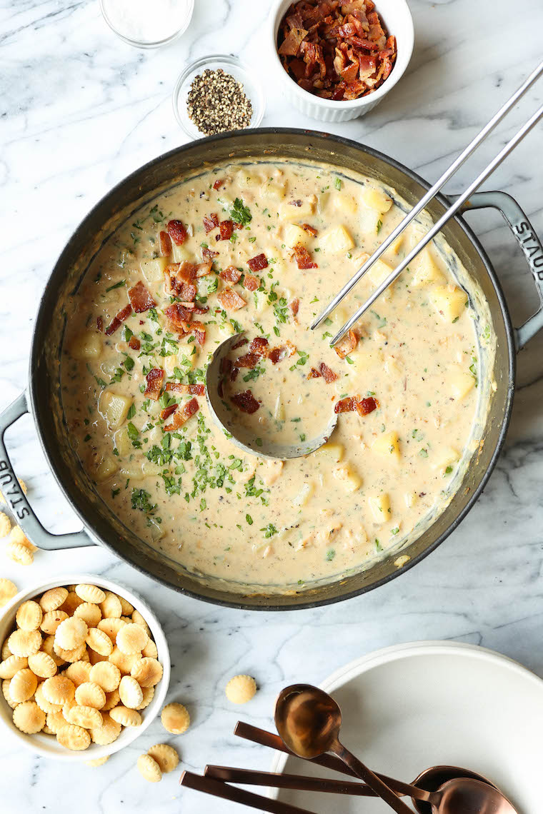 Clam Chowder: Creamy, hearty, and perfect for a cozy Christmas Eve dinner. Serve it with oyster crackers for a traditional touch.