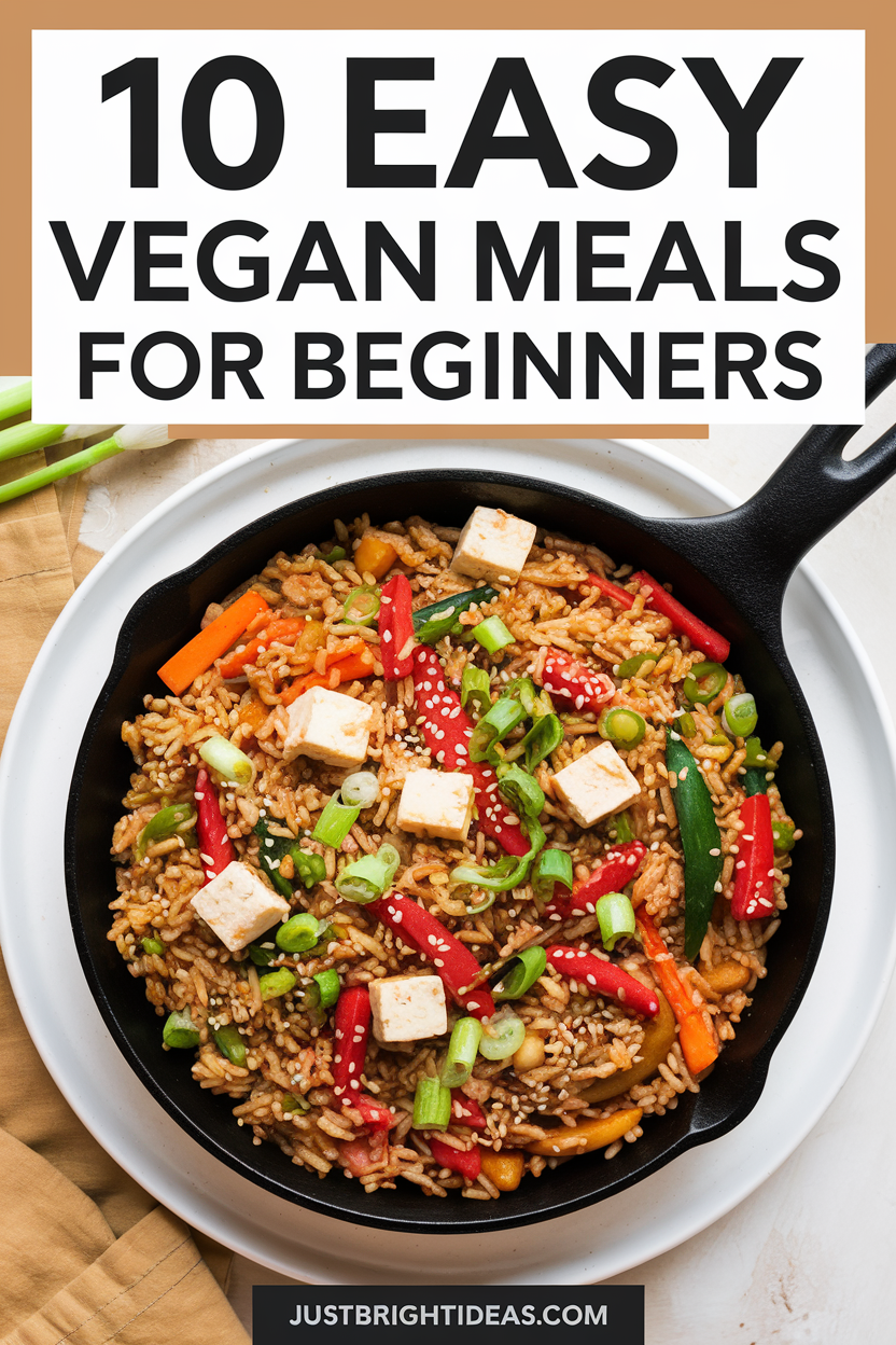 🌱 Just starting your vegan journey? These 10 easy vegan meals are perfect for beginners. Quick, delicious, and beginner-friendly! #VeganRecipes #EasyVeganMeals