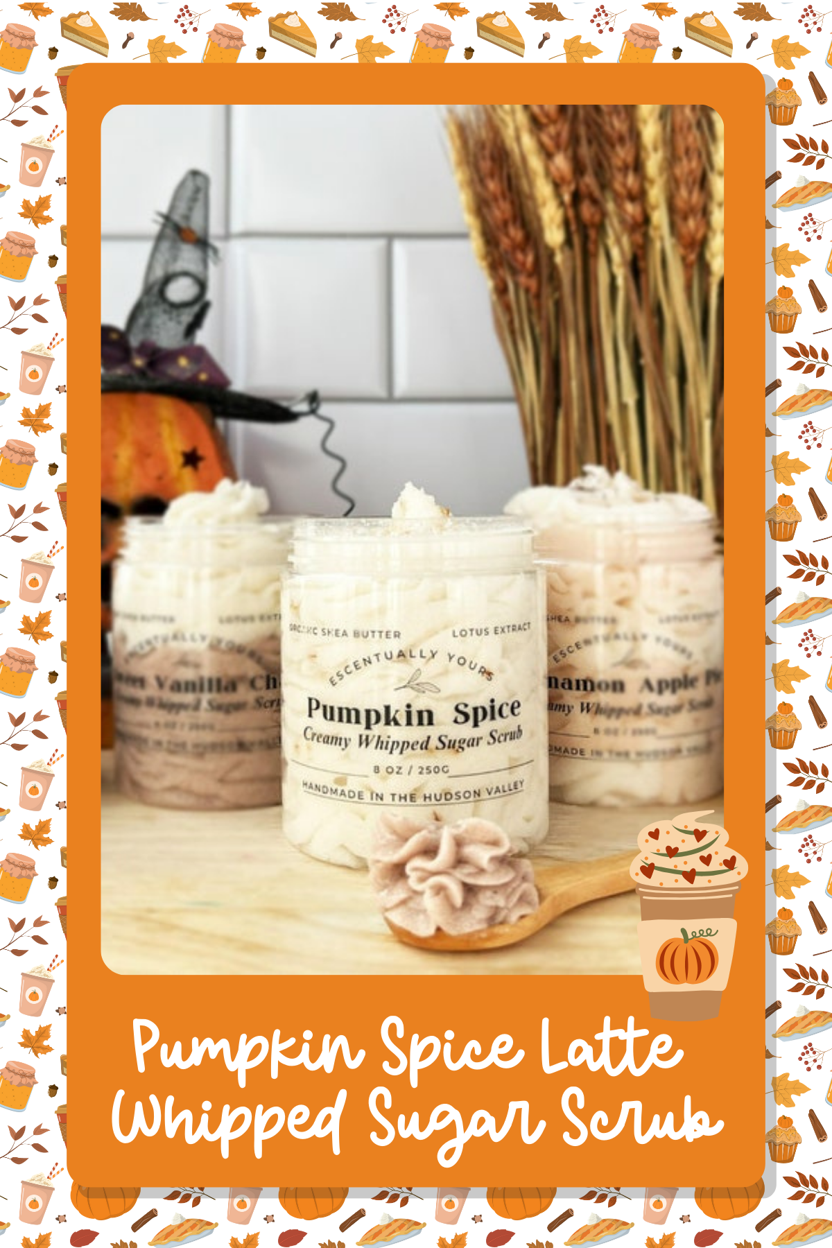 Pumpkin Spice Latte Whipped Sugar ScrubExfoliate your skin in pumpkin spice luxury with this creamy whipped sugar scrub. It smells just like your favorite fall drink and leaves your skin feeling oh-so-smooth!