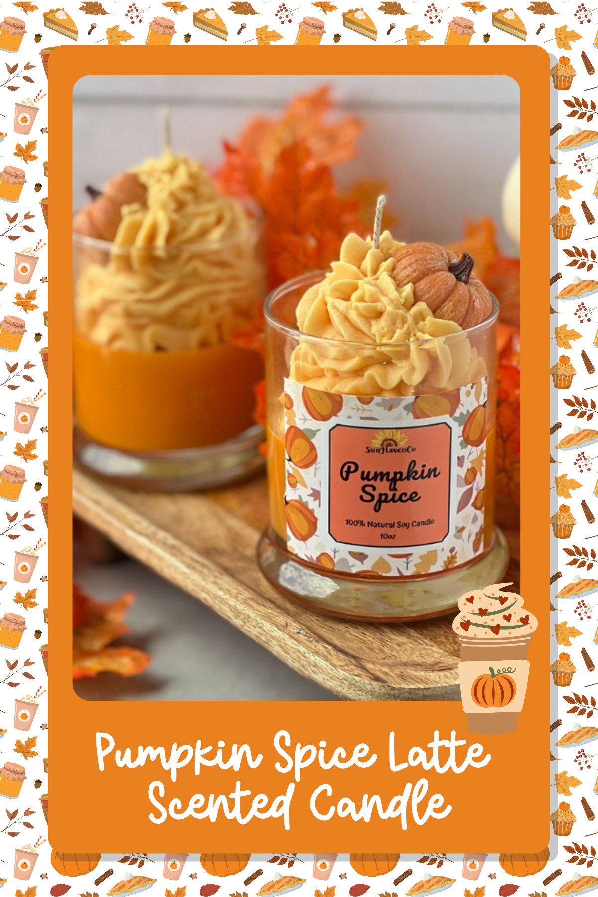 Pumpkin Spice Latte Scented CandleThis PSL-inspired candle, complete with whipped cream and a pumpkin on top, looks as good as it smells! Light it up and bask in the warm, cozy scent of autumn in a jar.