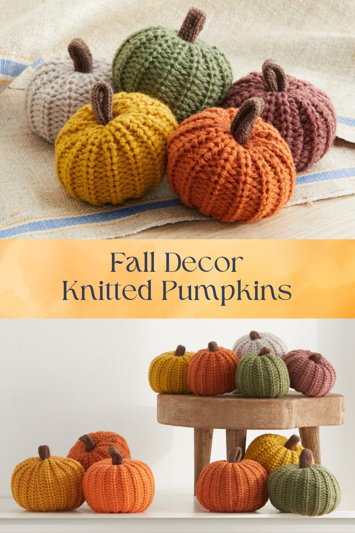 Knit Pumpkins Set of 5: These adorable knit pumpkins are the perfect blend of cozy and cute! Their soft, hygge-inspired look adds a whimsical touch to your fall decor.