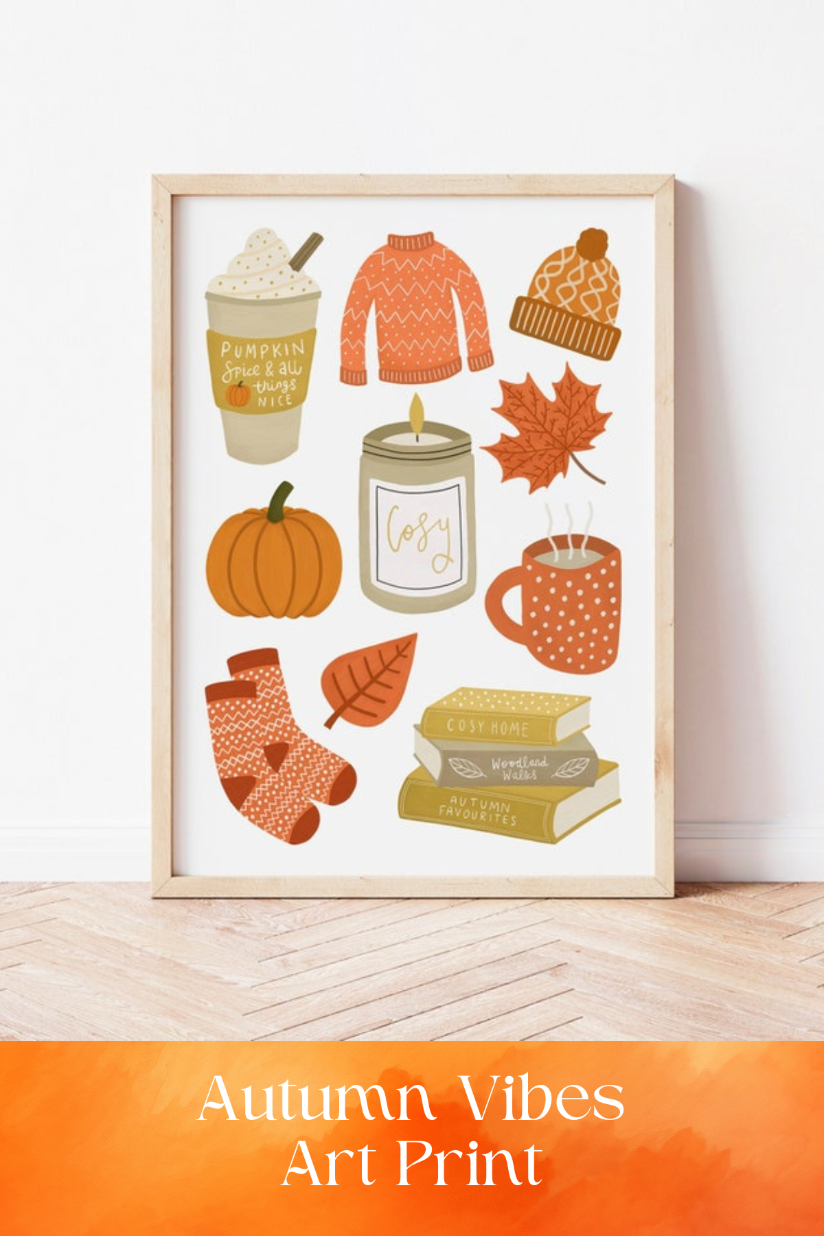 Autumn Art Print: This lovely art print captures all your autumn favorites in one place. Perfect for adding a seasonal splash to your gallery wall or desk!