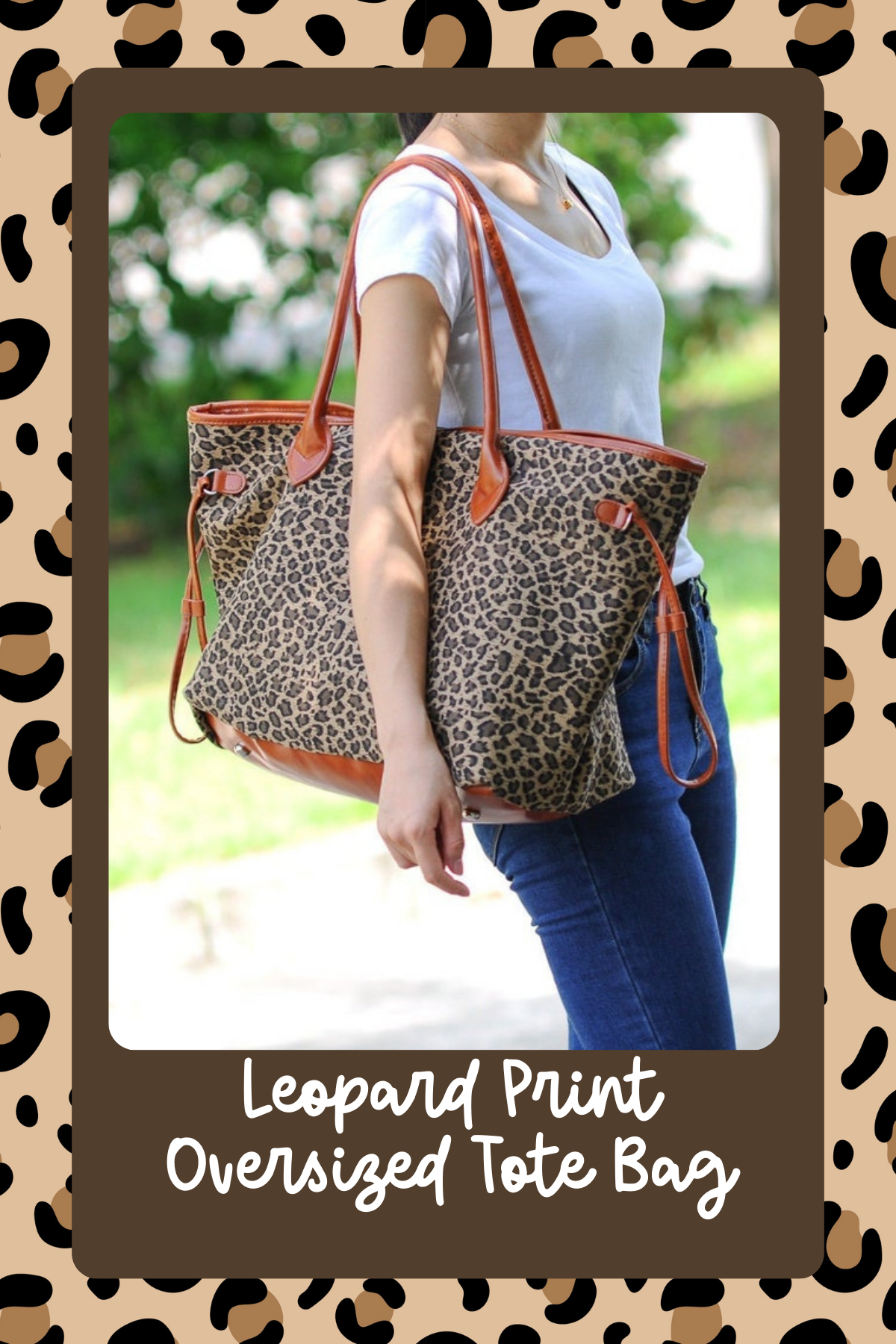 Pack everything you need for your Fall weekend getaway in this leopard print oversized tote. 