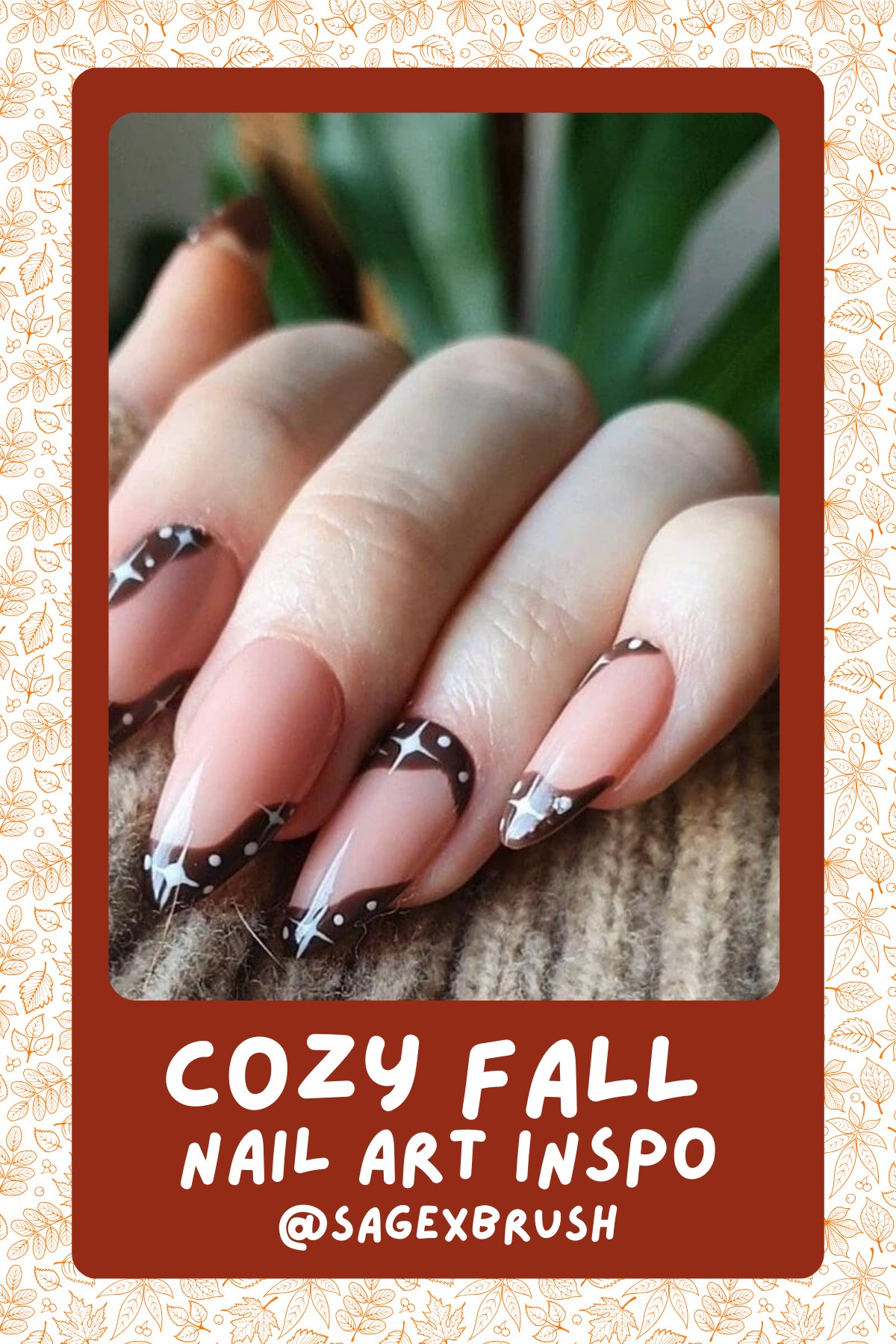 @sagexbrush: A modern take on a classic French tip, but with a fall twist! The brown tips with dotted accents give it a chic yet earthy feel, perfect for a minimal yet stylish autumn look. 🍫✨