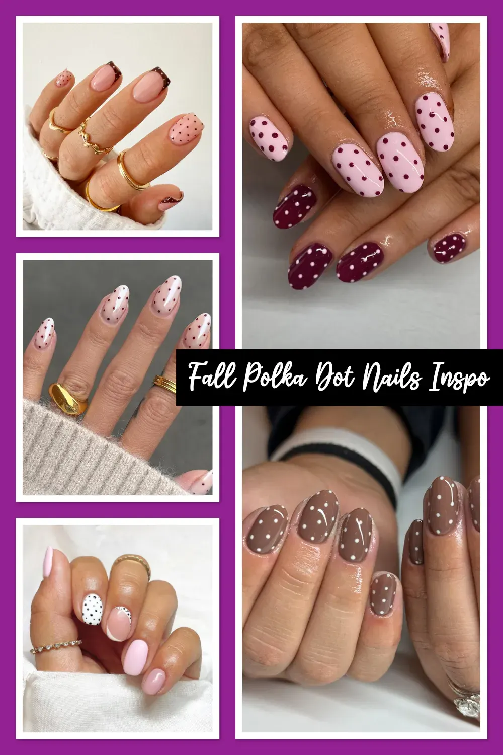 Looking for easy fall nail ideas? These polka dot manicures are fun, timeless, and perfect for sweater weather! #FallNailDesigns #DotNails #CozyAesthetic
