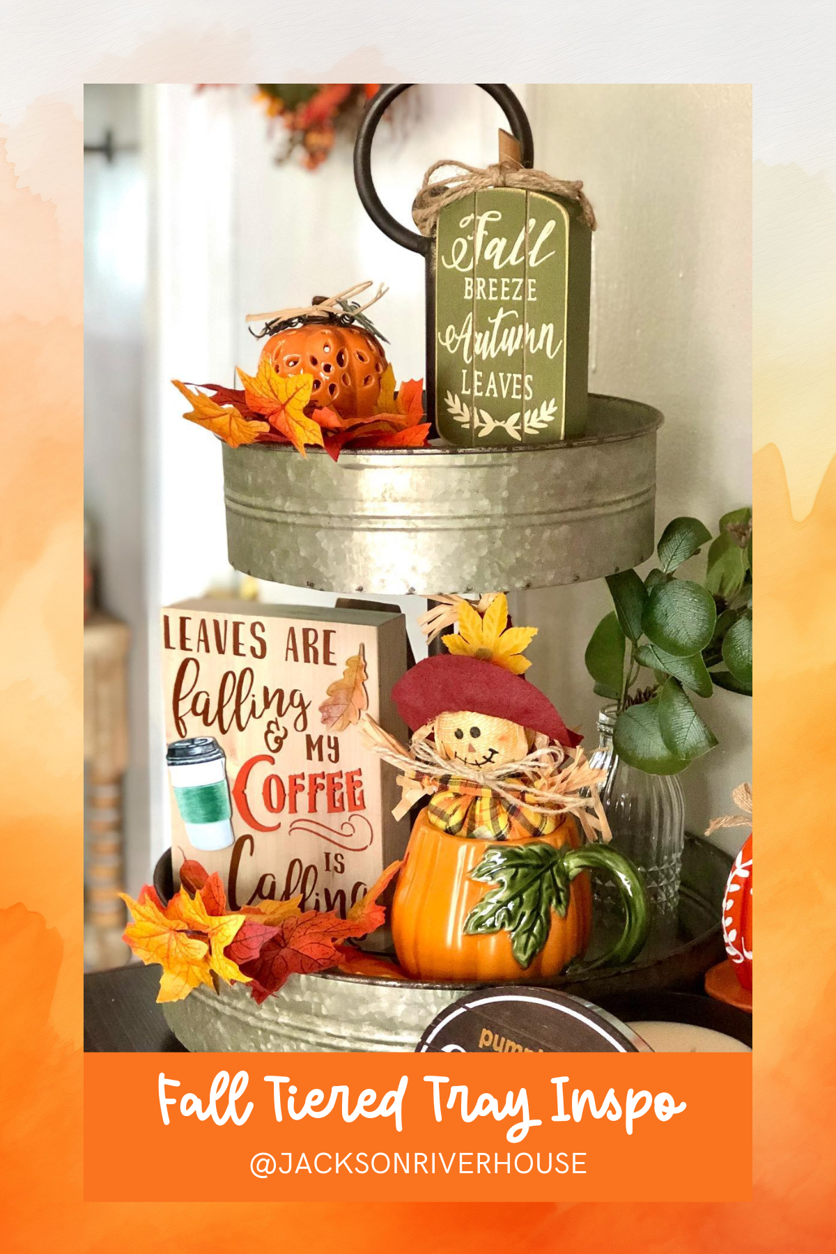 Fall breezes and cozy coffee vibes! This tray captures the essence of autumn, with a playful scarecrow, colorful leaves, and pumpkin-themed accents that instantly say "coffee is calling."