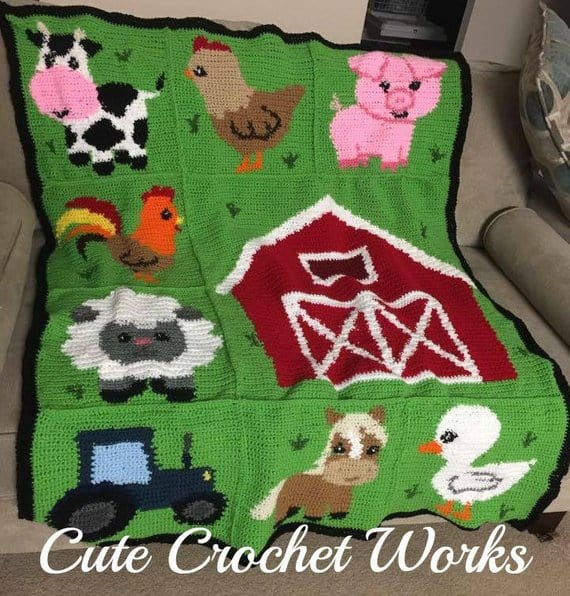 Farm Animals Baby Blanket Crochet Pattern