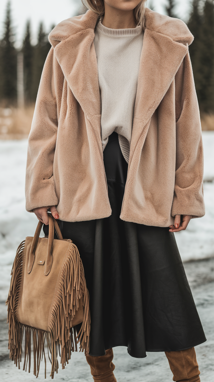 Faux fur coats are a staple for winter boho fashion. They add a touch of vintage glamour and pair well with almost anything in a bohemian wardrobe.