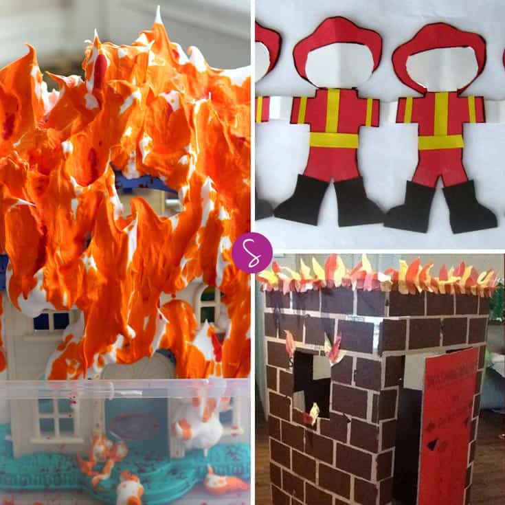 Firefighter Dramatic Play Ideas for Preschoolers: So many fun ways to pretend to be firefighters - we love the cardboard house on fire!