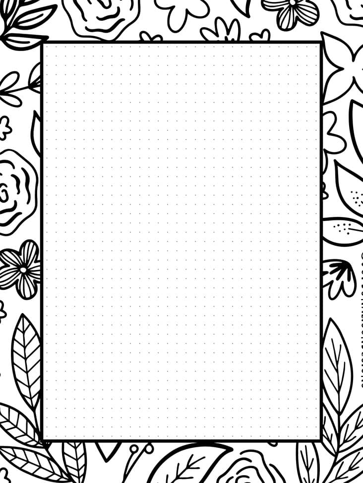 Pretty journal paper with floral border you can color in