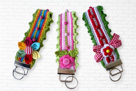 Crochet Flower Charm Keychain For back to school